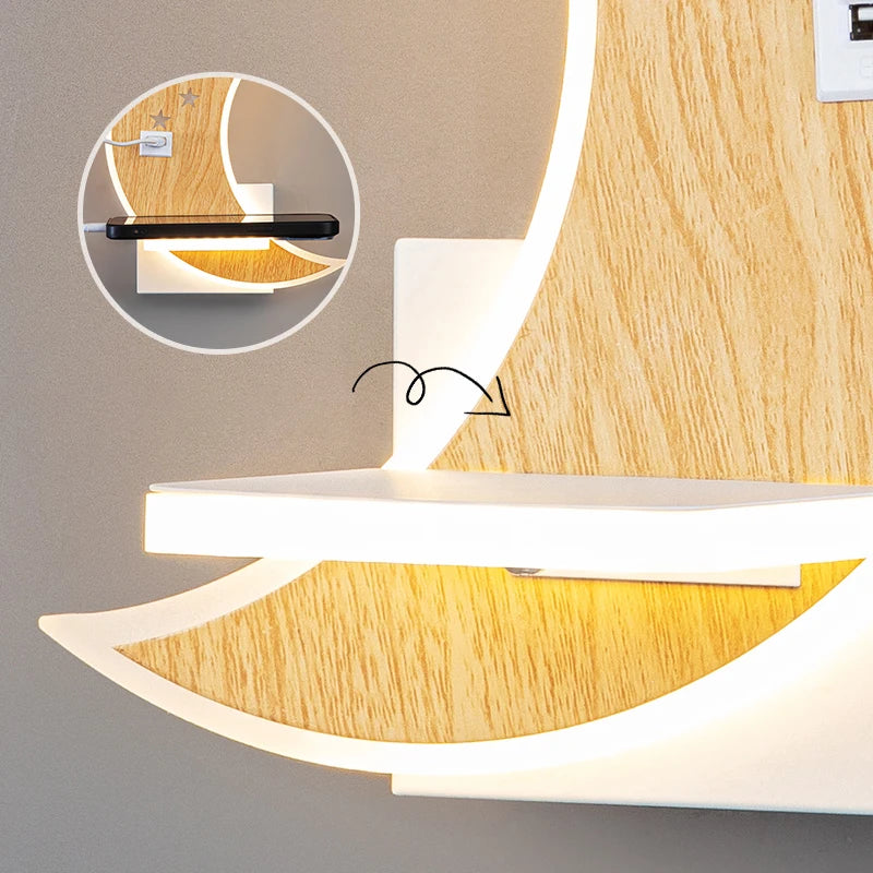 applique murale led lune design moderne minimaliste avec chargeur usb - vue 7 sur 16