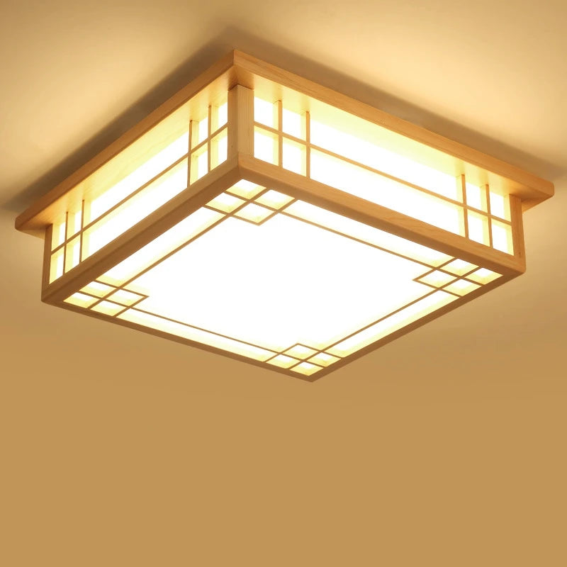 Plafonnier nordique en bois massif carré led décoratif