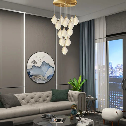 lustre led moderne en céramique en forme de pétales décoratif