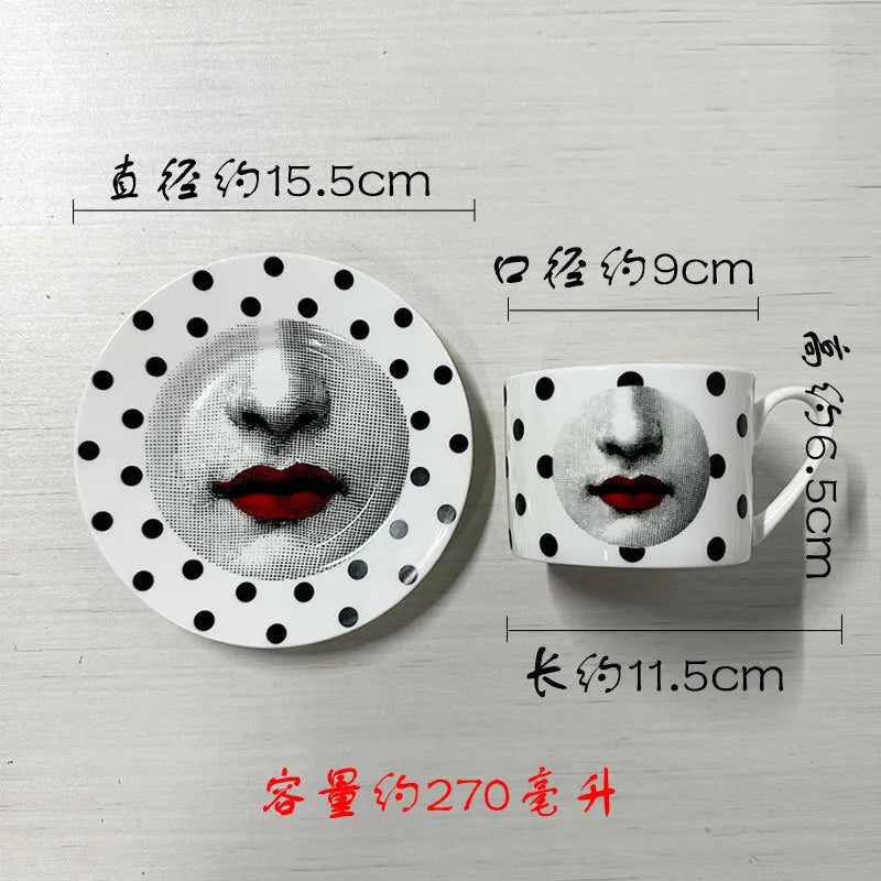 Tasse porcelaine fine visage italien design artistique bureau