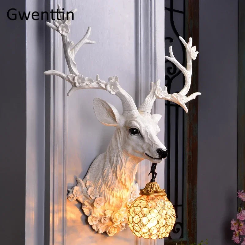 applique murale lucky deer en résine et bois décoratif intérieur - vue 4 sur 8
