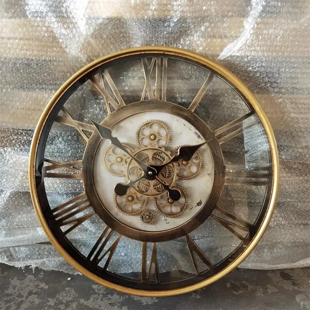 horloge murale industrielle en métal avec engrenages mobiles décorative - vue 12 sur 14