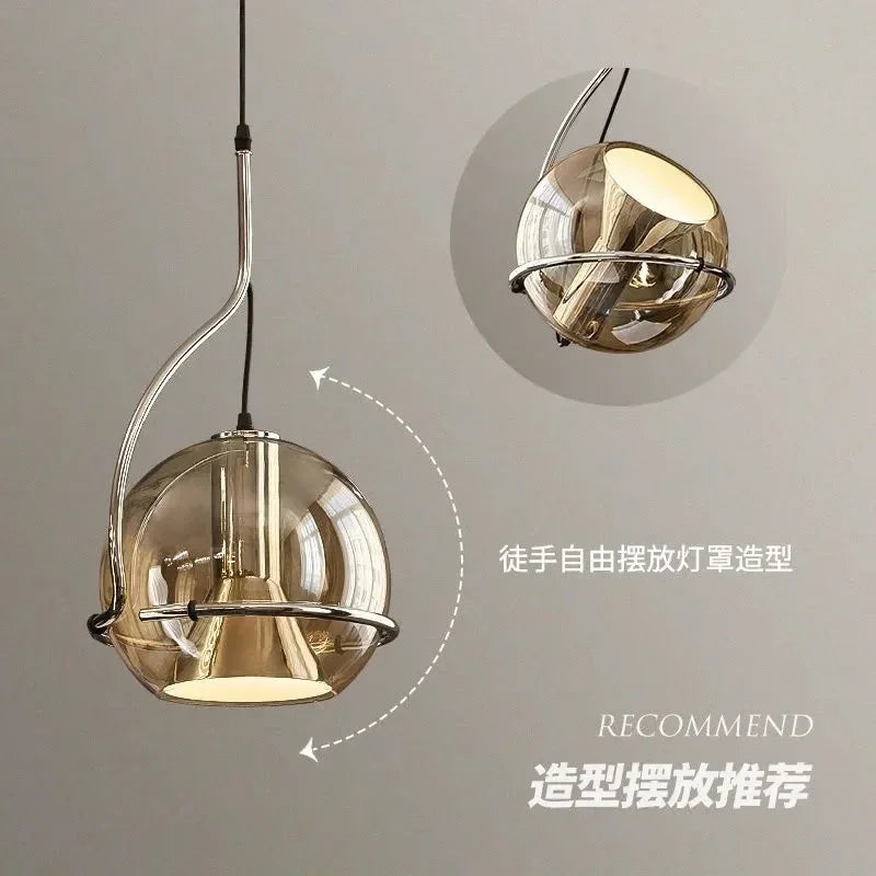suspension en verre ambré style nordique moderne luminaire décoratif - vue 7 sur 7