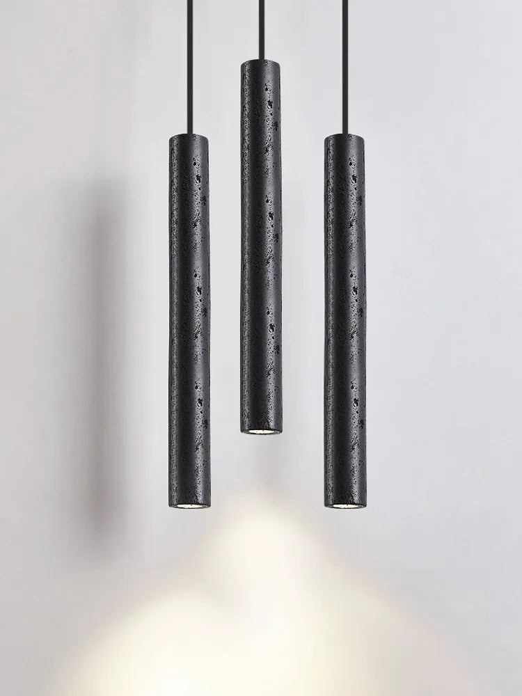 Led lustre chambre chevet suspension lampe Tube longue ligne petite lumière naturelle pierre noire maison chambre décoration luminaire - vue 5 sur 8
