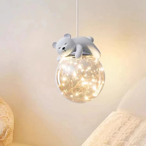 Simple moderne mignon enfants chambre lustres blanc ours lapin lampes bébé chambre fille garçon chambre chevet lustre lumières en verre - vue 2 sur 8