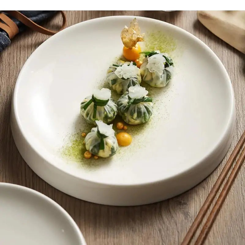 Assiettes céramique rondes style japonais pour repas