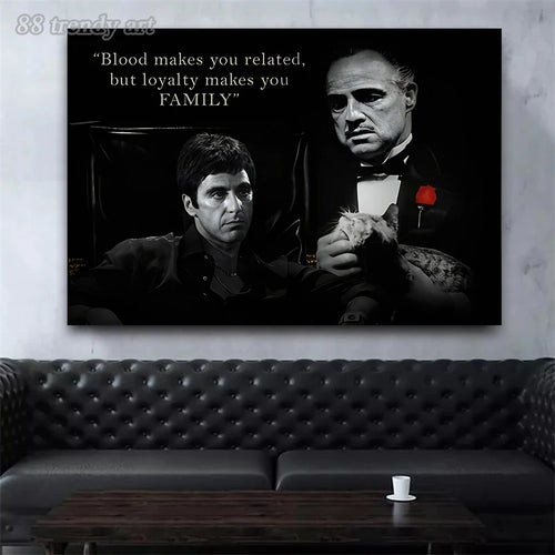 Black and White Movie Scarface and Godfather Canvas Painting Tony Montana , Don Vito Corleone Quotes Posters Pictures Home Decor - vue 3 sur 8