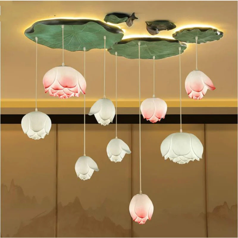 Suspension fleur Lotus style rétro LED - vue 3 sur 22