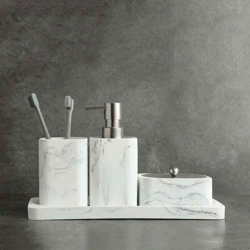 ensemble accessoires en résine et marbre pour salle de bain - vue 3 sur 12