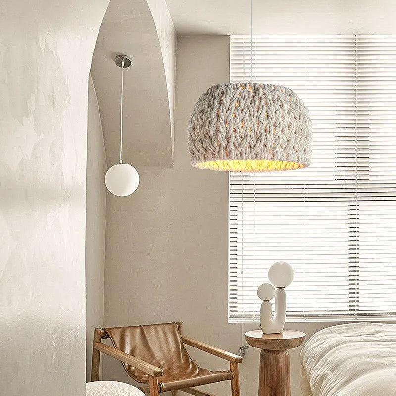 Nordique Wabi Sabi E27 suspension LED lumières tricoté corde minimalisme suspension lampe Lustre suspension lampe salle à manger luminaires - vue 3 sur 7