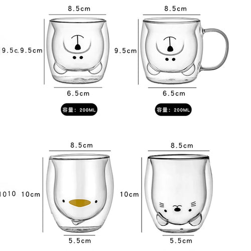 Tasse verre double paroi motifs animaux 3d 250ml