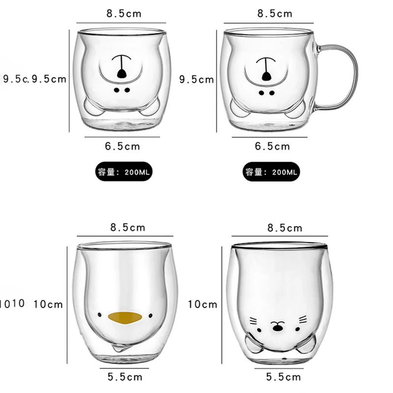 Tasse verre double paroi motif animaux 3d mignon
