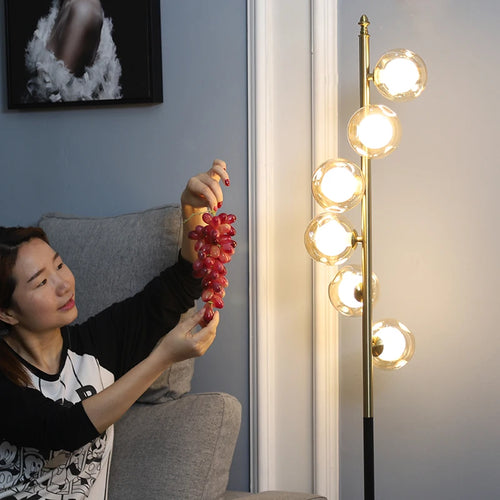 lampadaire led bicolore moderne en verre et fer marbre