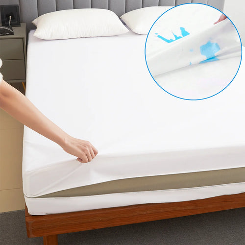 Waterproof Mattress Protector with Zipper Soft & Breathable Noiseless Mattress Cover for Single or Double Bed, Queen/King Size - vue 2 sur 8