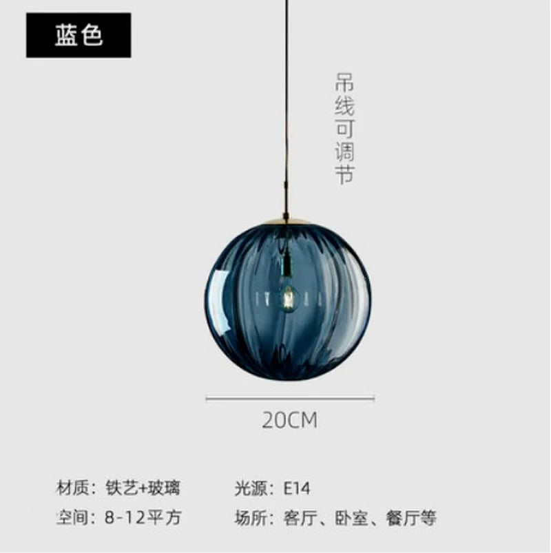 Lustre boule de verre coloré nordique lampes suspendues moderne Grain d'eau Restaurant cuisine luminaire suspendu chambre lampe de chevet - vue 17 sur 29