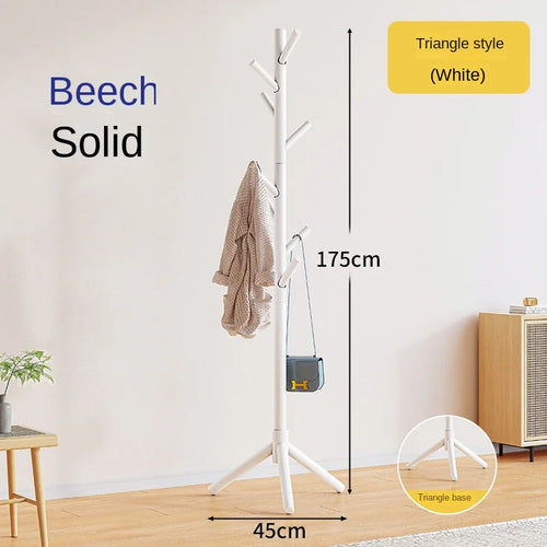 Solid Wood Coat Hanger with Hook, Floor Mounted Coat Hanger, Home Furniture, Clothes Hanger, Modern Bedroom, Dormitory Coat Rack - vue 8 sur 7