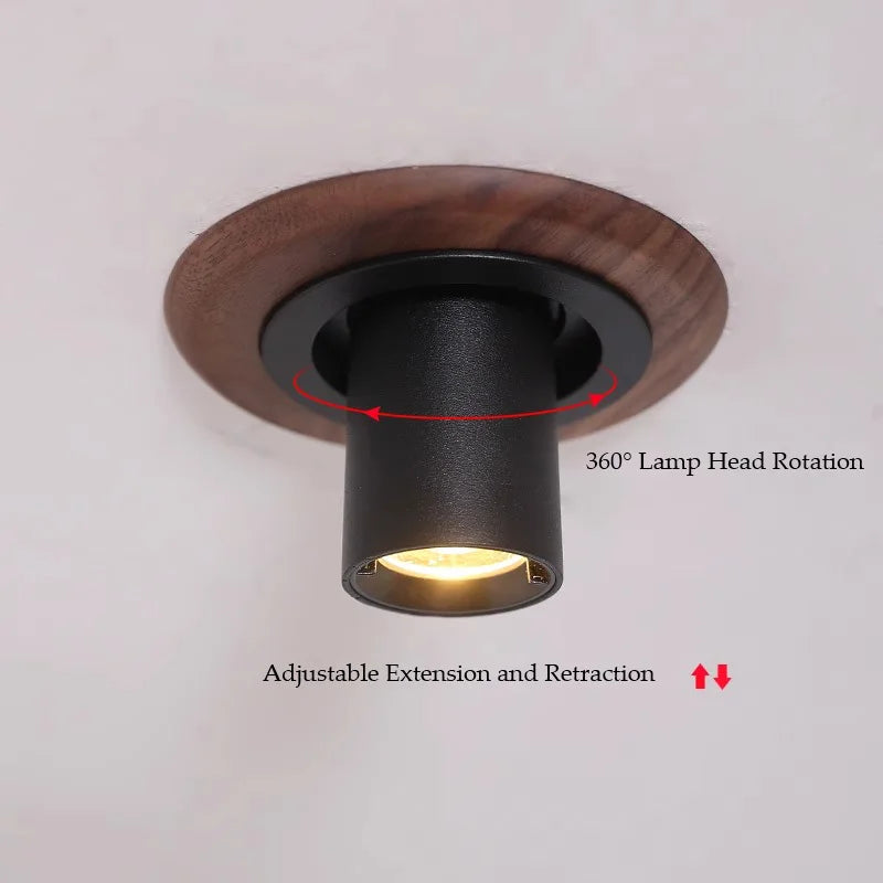 Walnut Wood Wall Wash Light, Modern Wabi-Sabi Vintage, Rotatable Recessed Spotlight for Living Room, Dining Room, Bedroom, Study - vue 6 sur 8