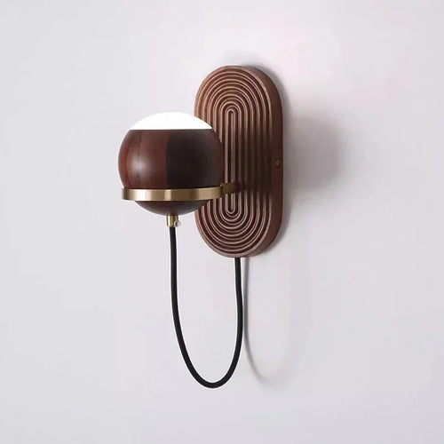 Walnut Wood Circular Sphere, Modern style Wabi-sabi minimalist Wall Sconce light for Bedroom, Bedside, Living, Dining Room - vue 2 sur 8