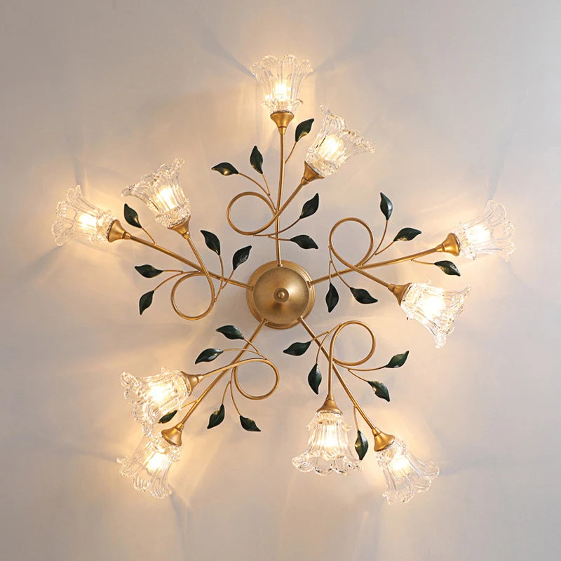 luminaires de plafond style pastoral romantique français en laiton fer et verre - vue 5 sur 6
