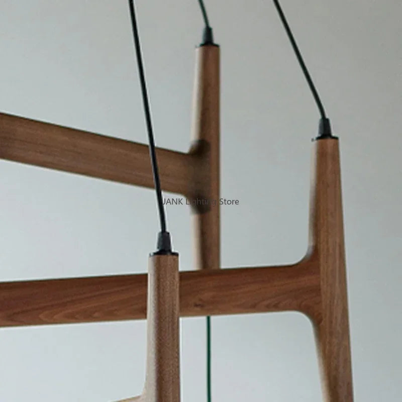 Italian Porada ASTRA wooden pendant light retro multi-head minimalist restaurant living room LED chandelier indoor lamp - vue 5 sur 9