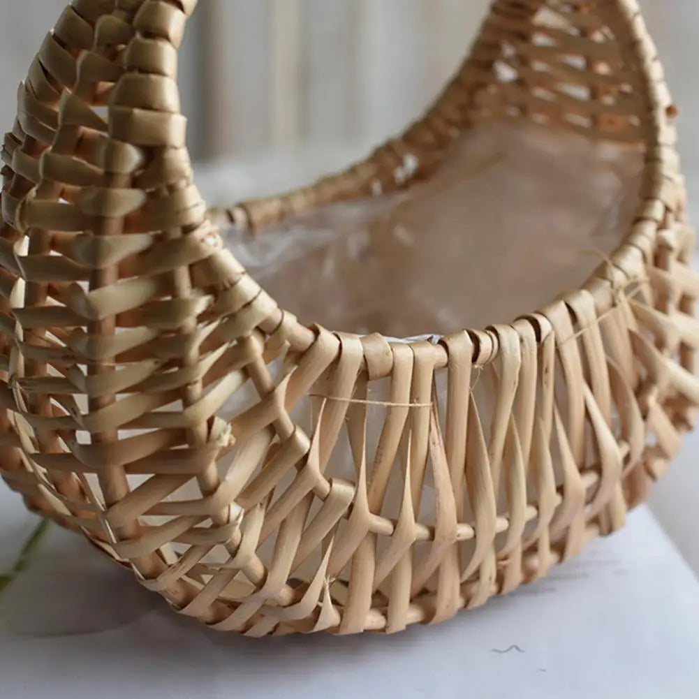 panier à fleurs en rotin demi-lune avec poignée pour pique-nique et déco - vue 4 sur 7