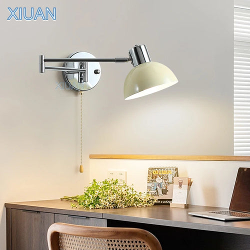 applique murale moderne bras pivotant led en tissu plissé métal