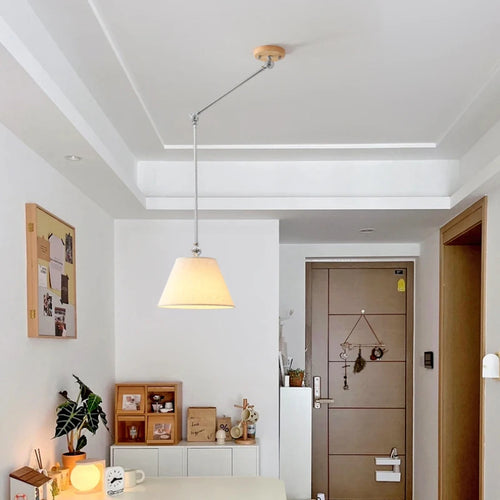 Foldable fabric and solid wood chandelier nordic minimalist design - vue 4 sur 10