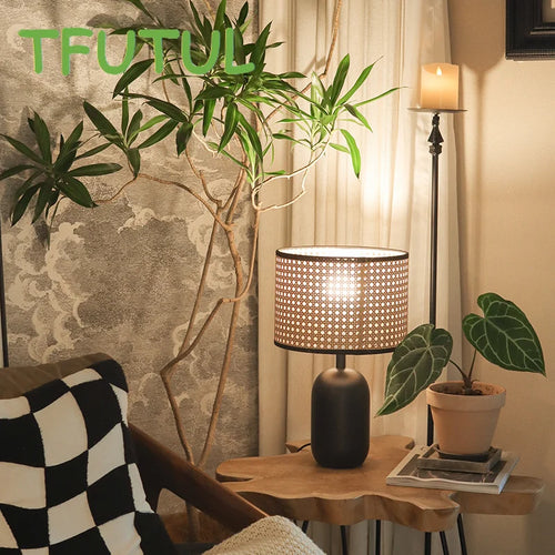 Lampe Vintage Rotin Bureau Bambou Chambre - vue 4 sur 7