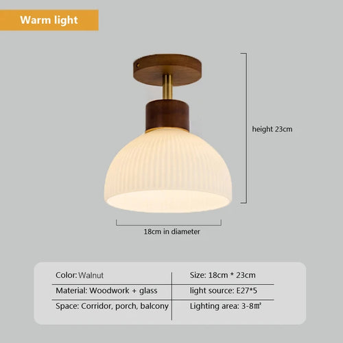 lustre en bois simple avec abat-jour en verre - vue 12 sur 12