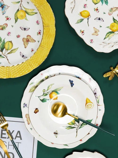 Assiette ceramique motif citron style europeen elegante table