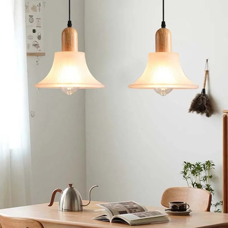 Suspension LED en verre nordique moderne en bois - vue 4 sur 23