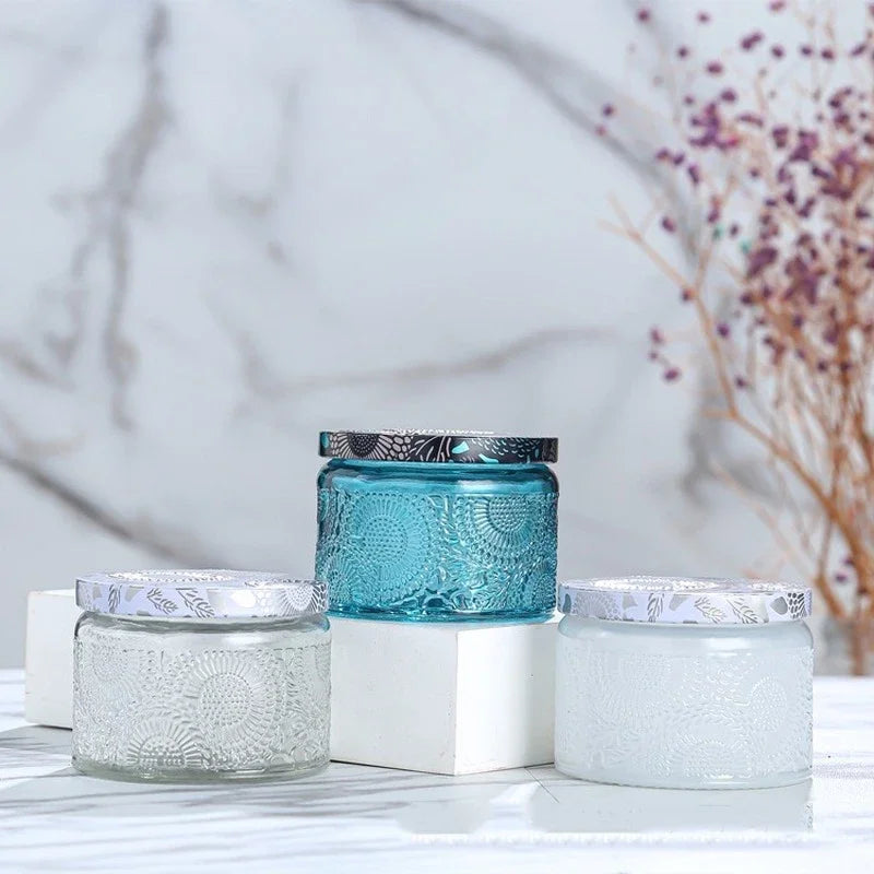 pot à bougie en relief en verre avec couvercle pour aromathérapie - vue 6 sur 13