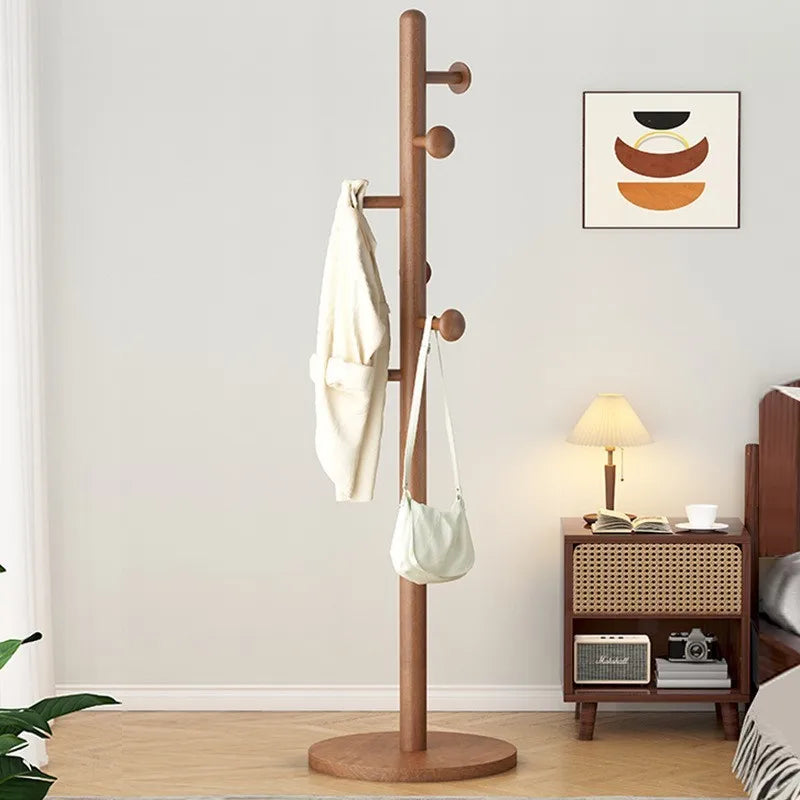 X&amp;D Solid Wood Coat Rack, Floor Hanging Clothes Rack Simple Modern Bag Rack Bedroom Household Single Pole Vertical Drying Rack - vue 4 sur 12