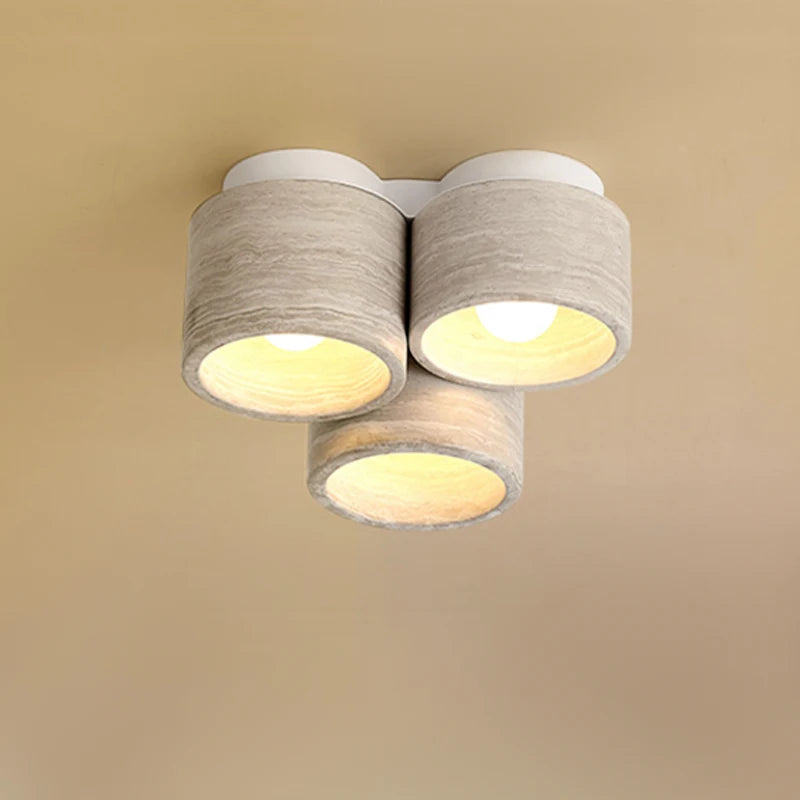 plafonnier led moderne 3 têtes en pierre de grain de bois wabi sabi