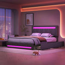 Upholstered Double Bed 140x200cm,LED Bed with 4 Drawers and Adjustable Headboard,Bed Frame with Wooden Slatted Frame,No Mattress