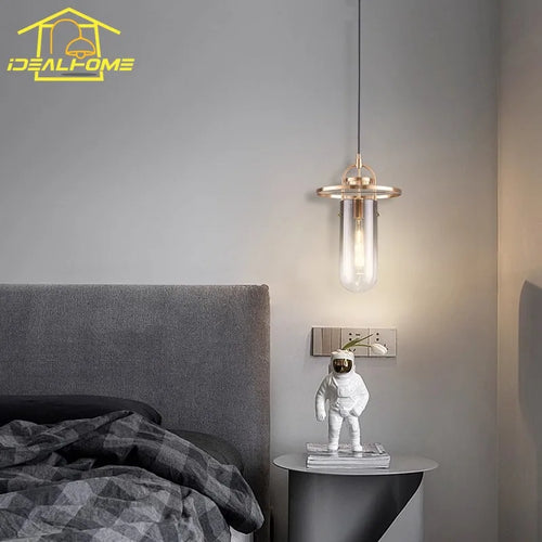 Italian design gold glass pendant light minimalist indoor lighting - vue 4 sur 6