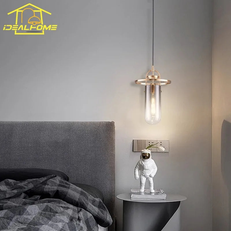 Italian design gold glass pendant light minimalist indoor lighting - vue 3 sur 6