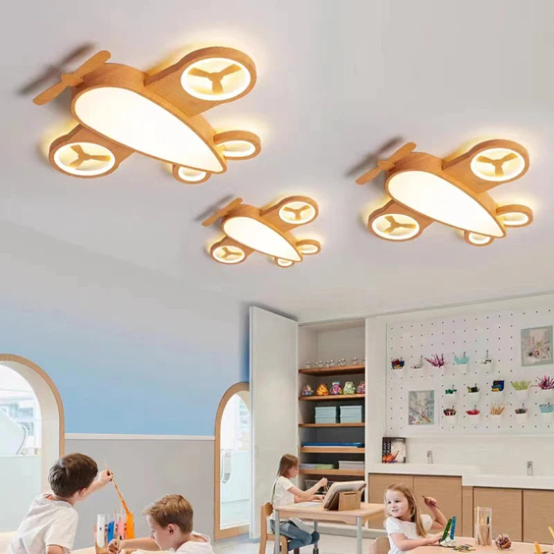 plafonnier led avion design nordique pour chambre enfant - vue 2 sur 8
