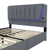 Upholstery bed, 160x200cm, bed with slatted frame (without mattress), remote control room light, bed with four drawers, adjustable