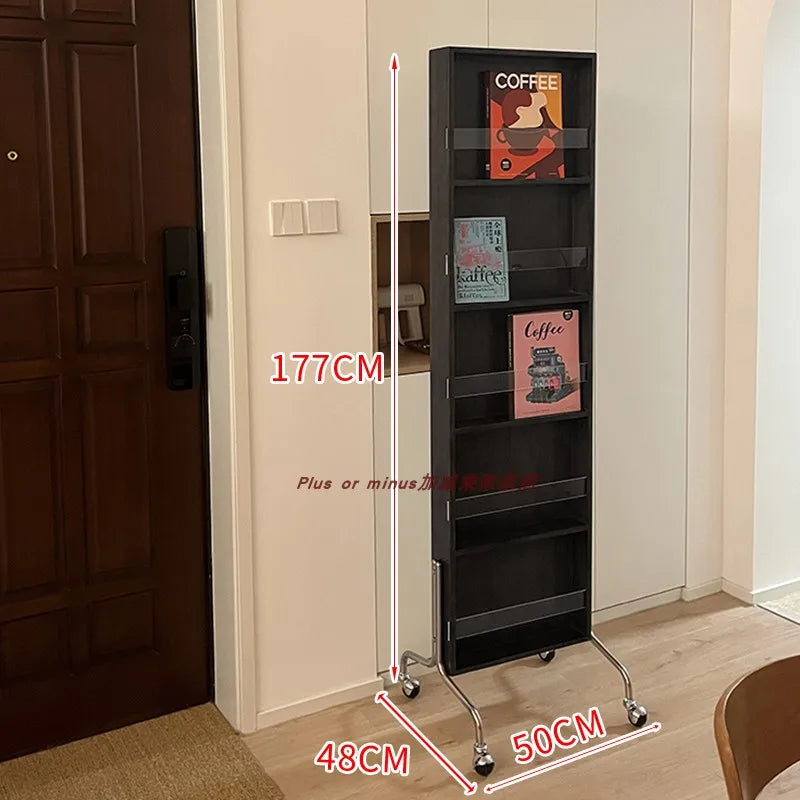 Adjustable solid wood full body mirror, magazine bookshelf mirror, floor standing retro with wheel fitting mirror - vue 16 sur 18