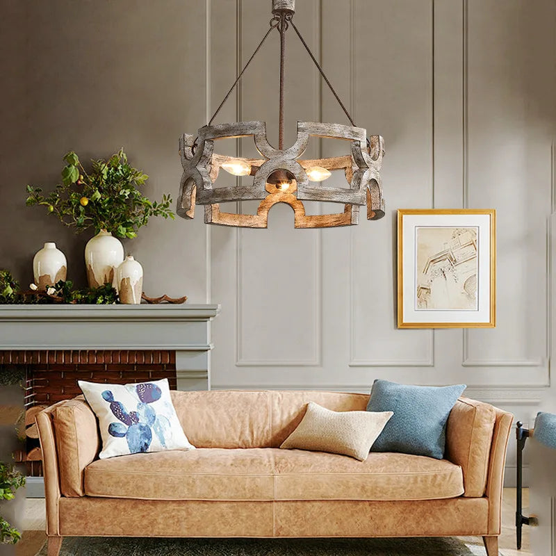 Créatif américain Rural bois lustre lumière salon salle à manger couloir magasin de vêtements boutique Restaurant suspension lampe - vue 6 sur 8