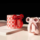 Mug ceramique anse noeud motif coeur damier original
