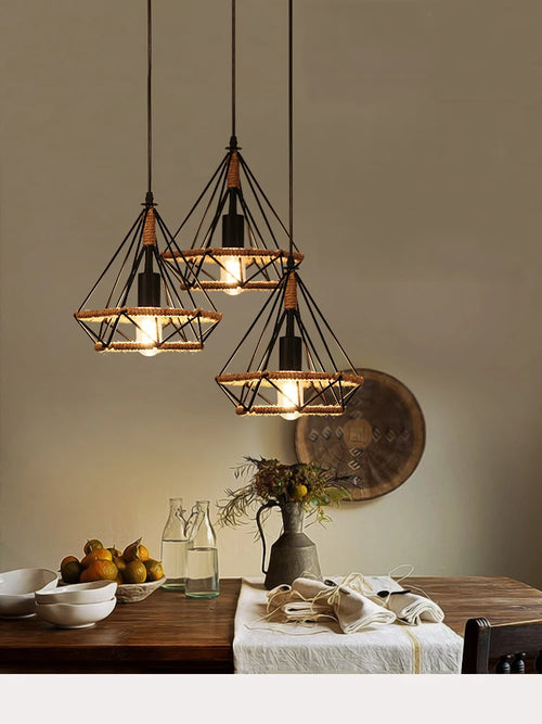 Vintage industrial hemp rope chandelier for restaurant - vue 3 sur 8