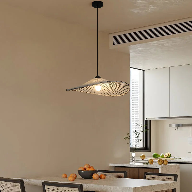 suspension Tissu nordique LED lumière Wabi Sabi pour salon décoration de la maison chambre créative coton lin chapeau - vue 4 sur 9