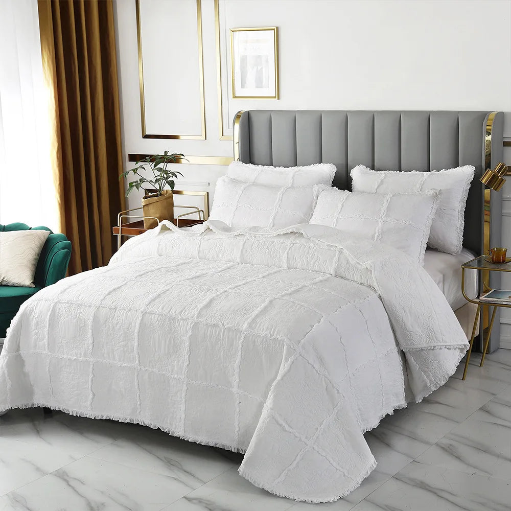 White Rose Plaid Cotton Bedspread, Quilted Duvet Blanket, American Coverlet, Cubrecam Bed Cover, Bedding Sets, Patchwork