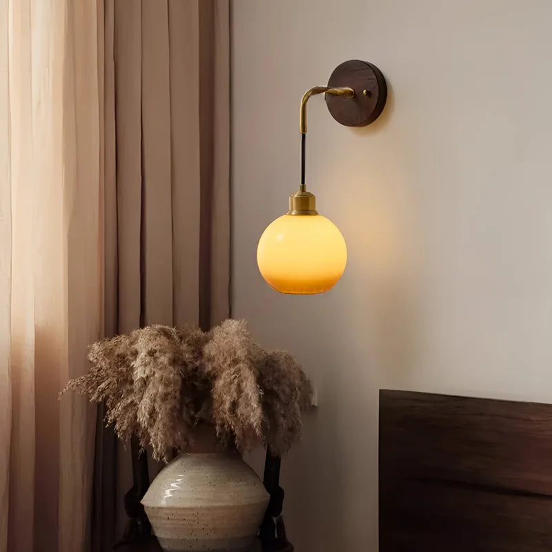Walnut Wood Brass Gradient Glass Wall Light, Wall Sconce for Bedroom, Bedside, Living, Dining Room, Corridor aisle - vue 6 sur 7