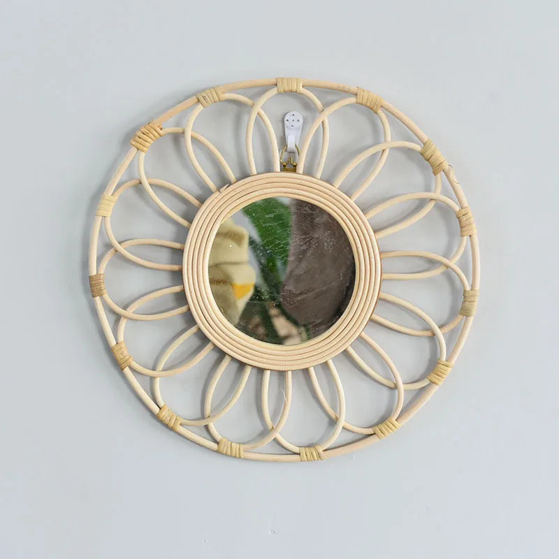 miroirs décoratifs rétro en rotin faits main pour décoration murale - vue 4 sur 6