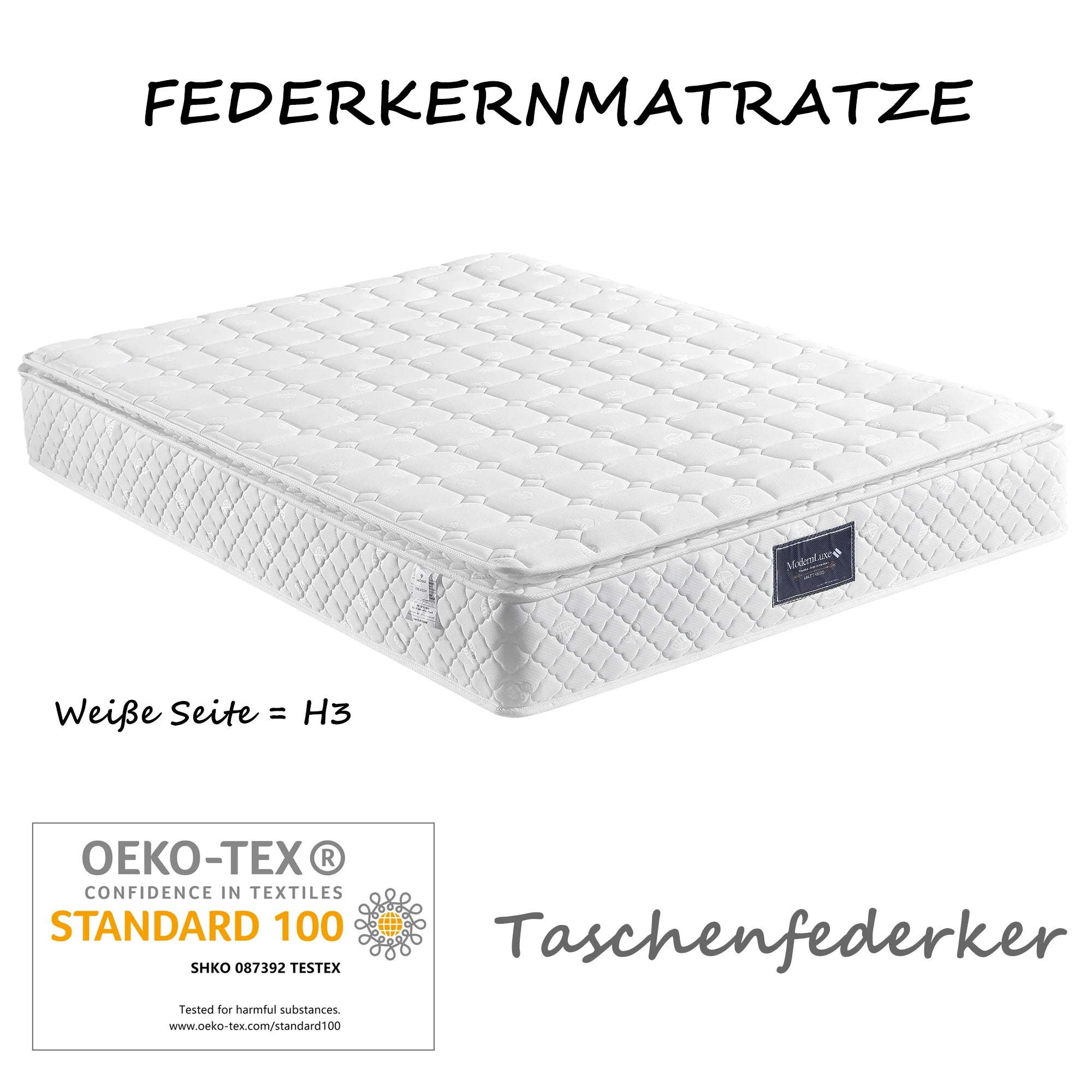 Spring core mattress, 7 zones cold foam mattress, pocket Spring Bay, 160x200cm, 100% Oeko-Tex tested microfas - vue 4 sur 6