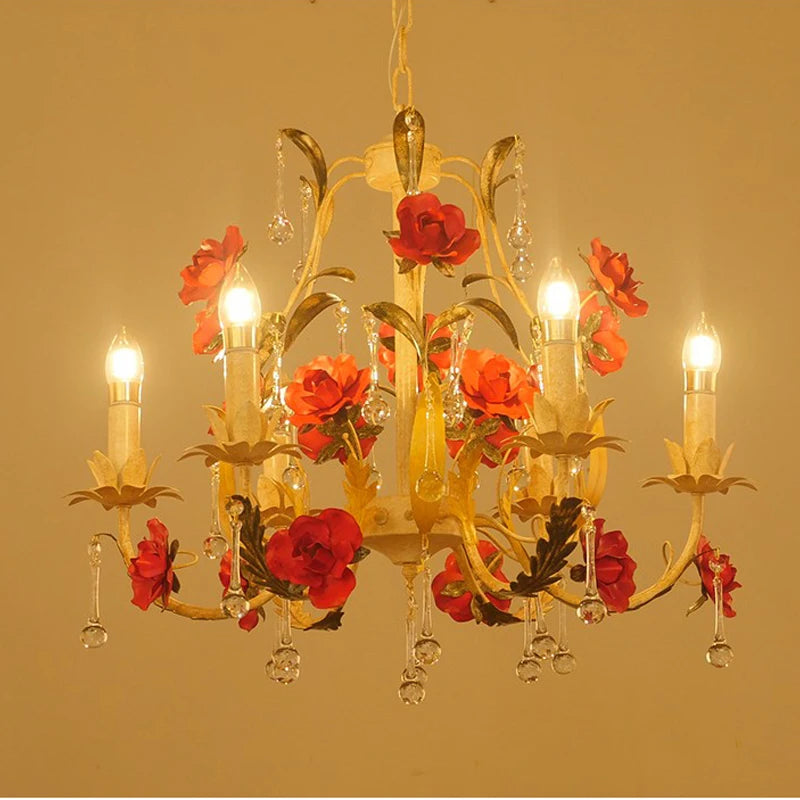 Lustre à fleur avec ampoules bougies - vue 6 sur 8