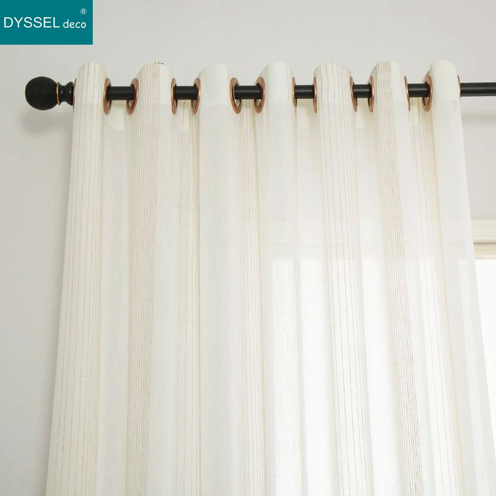 Voilage rideau rayures style americain salon chambre moderne - vue 4 sur 6